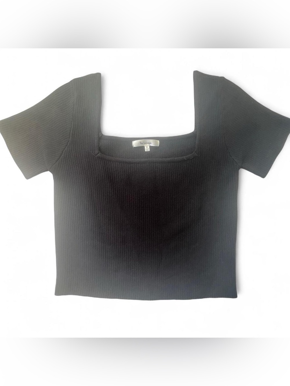 La Lavon Black Cropped Tee Size Medium Casual Minimalist Crop Top